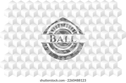 Ball grey badge with geometric cube white background. 