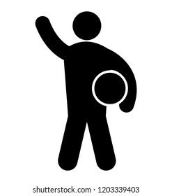 Ball in the hand of human avatar depicting football player 