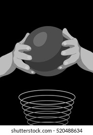 ball  in the hands  and basket in black and white tints