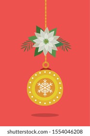 ball hanging of merry christmas decoration vector illustration design