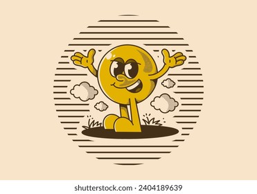 Ball head mascot character with hands up and happy expression
