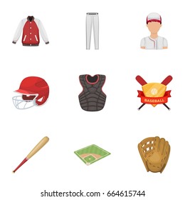 Ball, helmet, bat, uniform and other baseball attributes. Baseball set collection icons in cartoon style vector symbol stock illustration web.