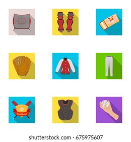 Ball, helmet, bat, uniform and other baseball attributes. Baseball set collection icons in flat style vector symbol stock illustration web.