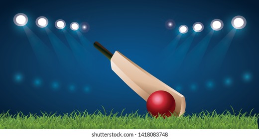 ball and helmet on cricket, sports background