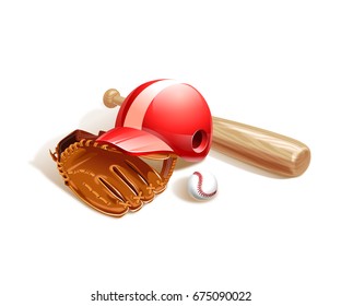 Ball and helmet with wooden bats. Sporting Symbol and mascot. Vector Illustration Isolated on white background.
