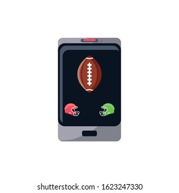 Ball and helmets inside smarpthone design, American football super bowl sport hobby competition game training equipment tournement and play theme Vector illustration