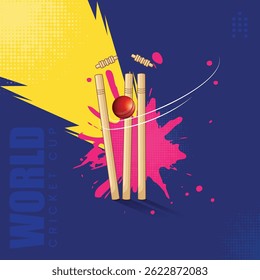 Ball hitting the wicket stumps on abstract background