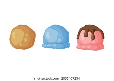 Ball of Ice Cream with Chocolate Top Vector Set