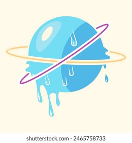 Ball ice cream, sweet Saturn planet. vector illustration in retro cosmic style. isolated logo element for design creative blue ring