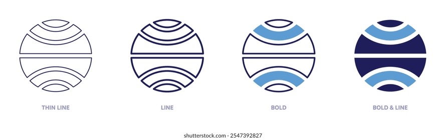 Ball icon in 4 different styles. Thin Line, Line, Bold, and Bold Line. Duotone style. Editable stroke.