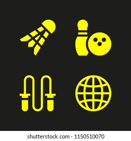 ball icon. 4 ball set with globe, badminton, bowling and sports and competition vector icons for web and mobile app