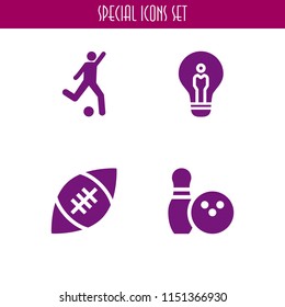 ball icon. 4 ball set with kick, idea, sports and competition and bowling vector icons for web and mobile app
