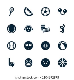 Ball icon. collection of 16 ball filled icons such as baby toy, angry emot, emot in love, lotto, volleyball player, tennis rocket. editable ball icons for web and mobile.