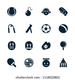 Ball Icon. Collection Of 16 Ball Filled Icons Such As Ball, Emoji Angel, Bowling, Golf, Chain Weapon, Cannon, Ping Pong Racket. Editable Ball Icons For Web And Mobile.