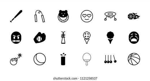Ball icon. collection of 18 ball filled and outline icons such as baby toy, cradle, golf, basketball, baseball glove, baseball bat. editable ball icons for web and mobile.