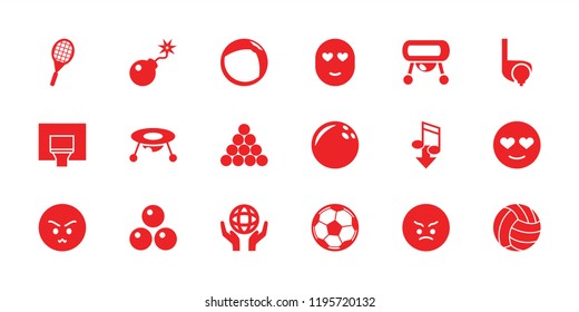 Ball icon. collection of 18 ball filled icons such as baby toy, angry emot, emot in love, bowling ball, holding globe, bomb. editable ball icons for web and mobile.