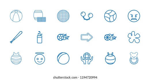 Ball icon. collection of 18 ball outline icons such as angry emot, emoji angel, paintball, golf putter, plastic ball, holding globe. editable ball icons for web and mobile.