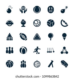 Ball icon. collection of 25 ball filled icons such as connection, baby toy, billiards, basketball, cradle, emoji, bowling, golf. editable ball icons for web and mobile.