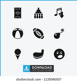Ball icon. collection of 9 ball filled icons such as angry emot, bowling, eating mouth, golf, bomb, football pitch. editable ball icons for web and mobile.