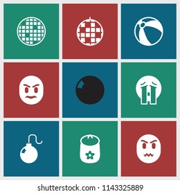 Ball icon. collection of 9 ball filled icons such as baby toy, crying emoji, angry emot. editable ball icons for web and mobile.
