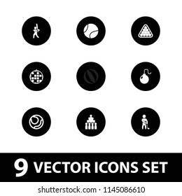 Ball icon. collection of 9 ball filled icons such as billiards, bowling, disco ball, golf player. editable ball icons for web and mobile.