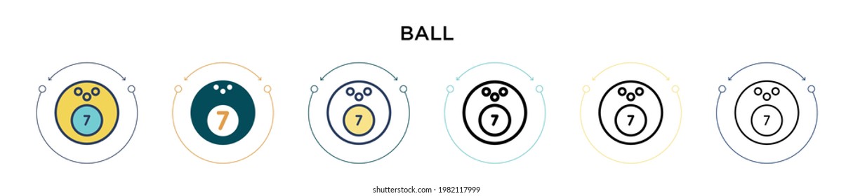 Ball icon in filled, thin line, outline and stroke style. Vector illustration of two colored and black ball vector icons designs can be used for mobile, ui, web