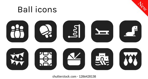  ball icon set. 10 filled ball icons. Simple modern icons about  - Bowling pins, Table tennis, Ball, Beach, Sea lion, Garland, Football field, Cradle, Sand castle, Garlands