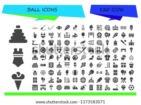 ball icon set. 120 filled ball icons.  Simple modern icons about  - Toy, Ice cream, Swimsuit, pan, Pendulum, Snorkel, Rugby, Balloons, Belly piercing, Wool, Earth grid, Sewing box