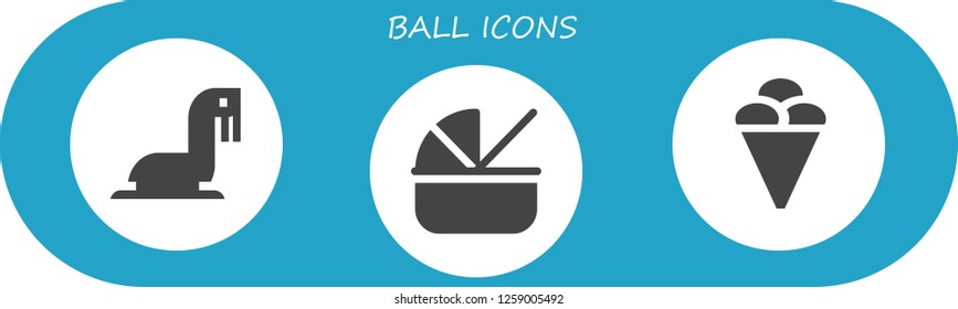  ball icon set. 3 filled ball icons. Simple modern icons about  - Sea lion, Cradle, Ice cream