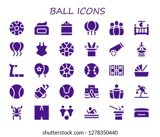  ball icon set. 30 filled ball icons. Simple modern icons about  - Soccer, Cream, Punching ball, Balloons, Bowling pins, Cradle, Swimsuit, Football, Magic hat, Cannon, Fernsehturm berlin