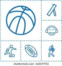 Ball icon. set of 6 ball outline icons such as cannon, baseball player, football player, american football, emoji