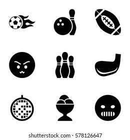 ball icon. Set of 9 ball filled icons such as angry emot, ice cream ball, bowling