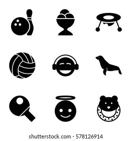 Ball Icon. Set Of 9 Ball Filled Icons Such As Seal, Baby Toy, Emoji Angel, Emoji, Ice Cream Ball, Bowling, Volleyball