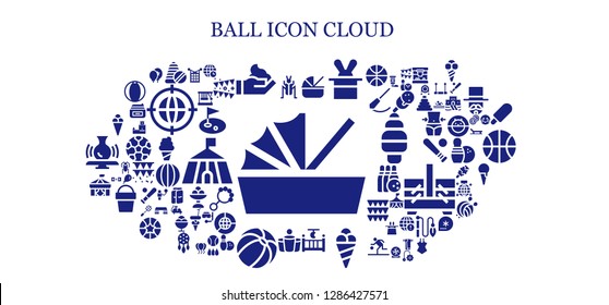  ball icon set. 93 filled ball icons. Simple modern icons about  - Cradle, Cricket, Toys, Cream, Magician, Ice cream, Beer pong, Beach ball, Circus, Knit, Earth grid, Balloons