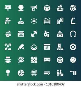ball icon set. Collection of 36 filled ball icons included Offside, Bowling, Ball, Earth grid, Golf Tumbleweed, Racing game, Scoreboard, Ground pad, Volleyball, Magician