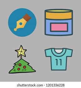ball icon set. vector set about cream, soccer jersey, pen and christmas tree icons set.