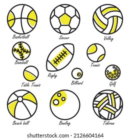 ball icon set vector. Suitable for sport and teaching media or coloring book for young learners