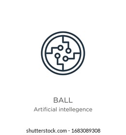 Ball icon. Thin linear ball outline icon isolated on white background from artificial intelligence collection. Line vector sign, symbol for web and mobile