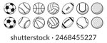Ball icons. Balls for Football, Soccer, Basketball, Tennis, Baseball, Volleyball. 