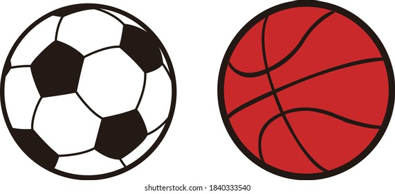 ball icons. basketball, soccer on white background. vector Illustration.