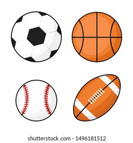 ball icons. football, basketball, soccer on white background. vector Illustration. 