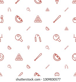ball icons pattern seamless white background. Included editable outline biliard triangle, chain weapon, golf, baby toy, table tennis, baseball bat icons. ball icons for web and mobile.