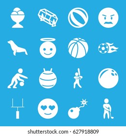 Ball icons set. set of 16 ball filled icons such as seal, lottery, angry emot, emoji angel, emot in love, ice cream ball, basketball, bomb, baseball player, golf player