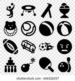 Ball icons set. set of 16 ball filled icons such as ball, baby toy, lottery, angry emot, ice cream ball, bomb, volleyball player, bowling, cannon
