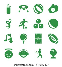 Ball icons set. set of 16 ball filled icons such as emoji angel, emoji, ice cream ball, tennis playing, volleyball player, football pitch, golf ball, football player