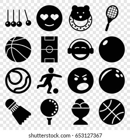 Ball icons set. set of 16 ball filled icons such as baby toy, emot in love, angry emot, emoji, ice cream ball, football pitch, tennis rocket, golf ball, football player
