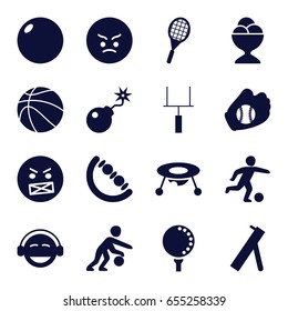 Ball icons set. set of 16 ball filled icons such as baby toy, angry emot, emoji, ice cream ball, bomb, goal post, tennis rocket, golf ball, football player, basketball player