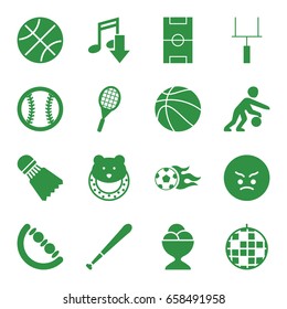 Ball icons set. set of 16 ball filled icons such as baby toy, angry emot, ice cream ball, football pitch, football ball, goal post, tennis rocket, basketball player, baseball