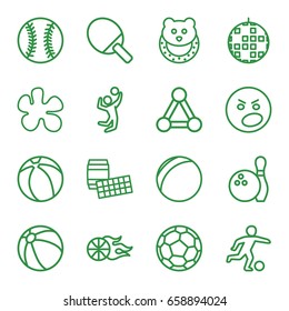 Ball icons set. set of 16 ball outline icons such as connection, beach ball, baby toy, volleyball player, basketball, football player, bowling, baseball, fotball, angry emot