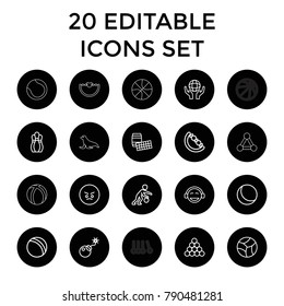 Ball icons. set of 20 editable outline ball icons such as ball, baby toy, sphere, angry emot, emoji, biliard triangle, lotto. best quality ball elements in trendy style.